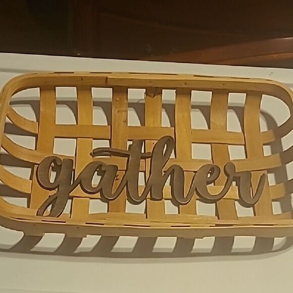 Wooden Basket with 'Gather' Sign - Picture 1 of 5
